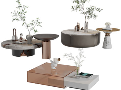 现代圆形、方形茶几3d模型 现代圆形、方形茶几