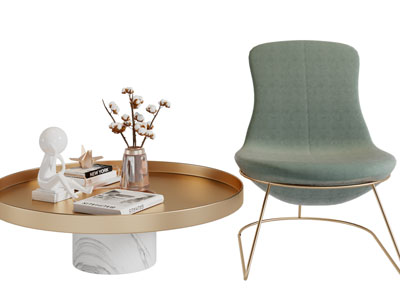 现代轻奢休闲椅子、边几