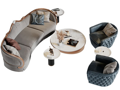 简欧多人沙发、单人沙发和茶几组合