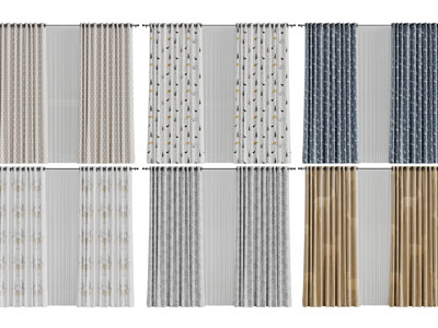 现代布艺窗帘窗纱3d模型 现代布艺窗帘窗纱