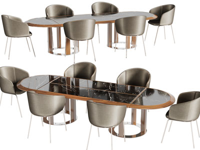 现代轻奢椭圆形餐桌椅组合