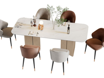 现代大理石餐桌椅组合