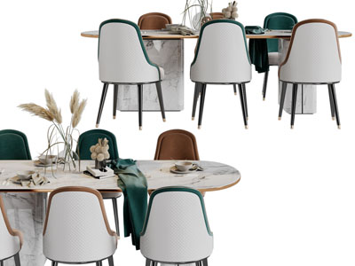 现代椭圆形餐桌椅组合