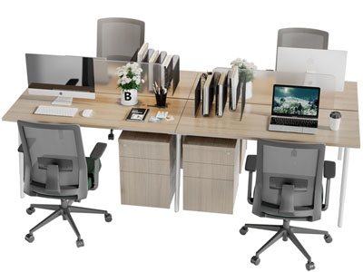 现代四人位办公桌椅组合