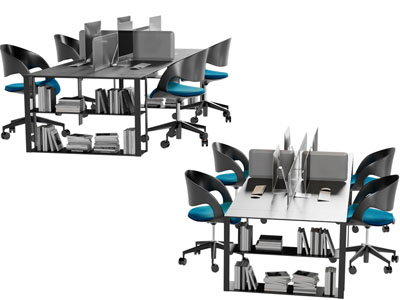 后现代四人位办公桌椅组合