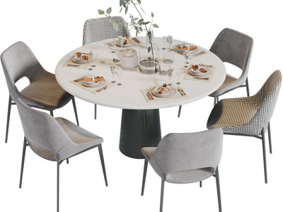 现代圆形餐桌椅组合