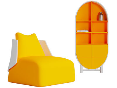后现代单人沙发、装饰柜