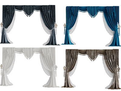 欧式布艺窗帘窗纱3d模型 欧式布艺窗帘窗纱