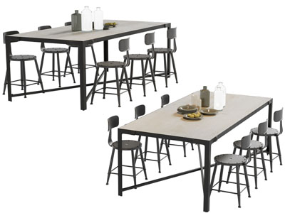 后现代长方形餐桌椅组合