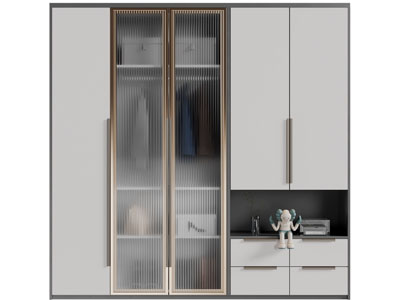 现代玻璃柜门的衣柜3d模型 现代玻璃柜门的衣柜