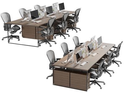 现代六人位办公桌椅组合