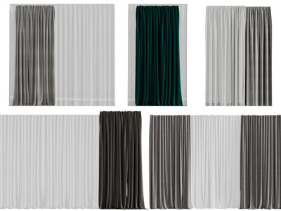 现代布艺窗帘窗纱3d模型 现代布艺窗帘窗纱