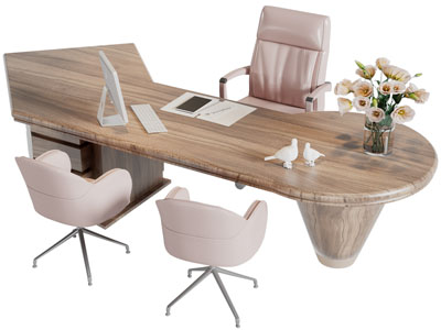 现代实木老板台、办公桌椅组合