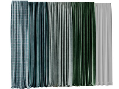 现代布艺窗帘窗纱3d模型 现代布艺窗帘窗纱