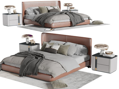 现代双人床、床头柜