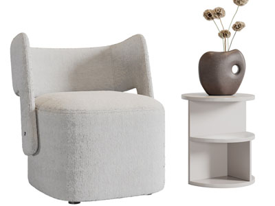 侘寂风单人沙发、边几