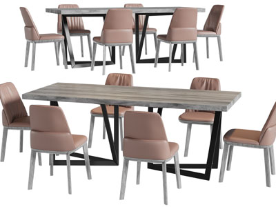 现代长方形餐桌椅组合