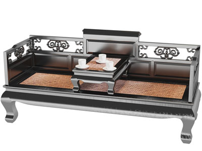 中式雕花实木罗汉床3d模型 中式雕花实木罗汉床