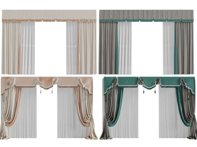 新中式布艺窗帘窗纱3d模型 新中式布艺窗帘窗纱