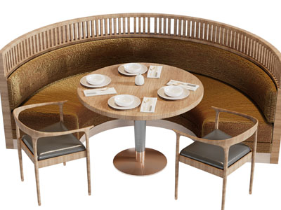 新中式半圆形卡座的餐桌椅组合
