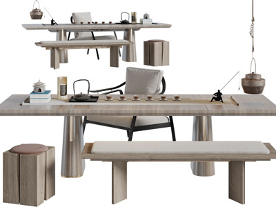 新中式实木茶桌椅组合、茶具杯子