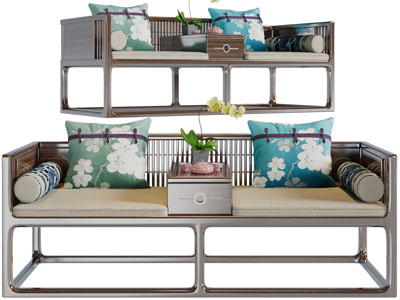 新中式罗汉床3d模型 新中式罗汉床