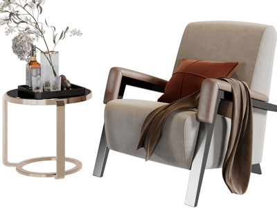 现代单人沙发、边几