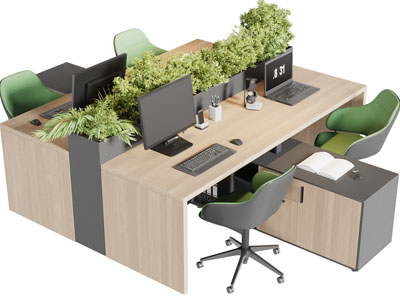 现代四人位办公桌椅组合