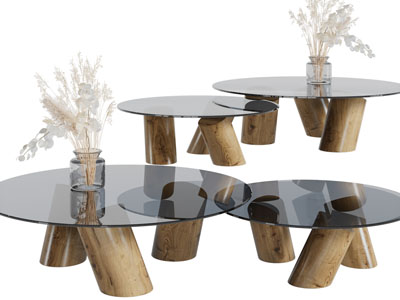 现代圆形玻璃茶几