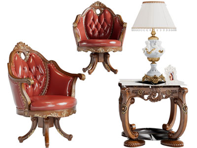 欧式休闲单人沙发椅、边几