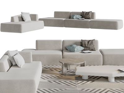 侘寂风多人沙发3d模型 侘寂风多人沙发