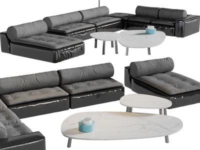 后现代转角多人沙发、沙发凳和茶几组合