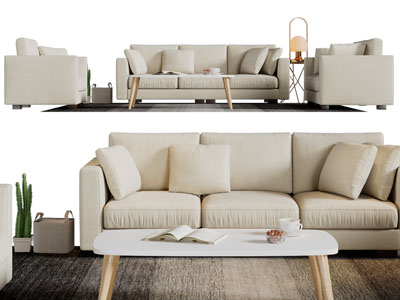 现代多人沙发、茶几组合