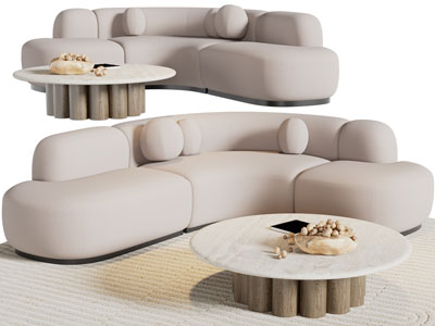 侘寂风多人沙发、茶几组合