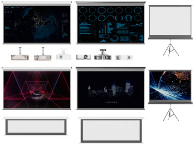 现代投影仪、幕布3d模型 现代投影仪、幕布