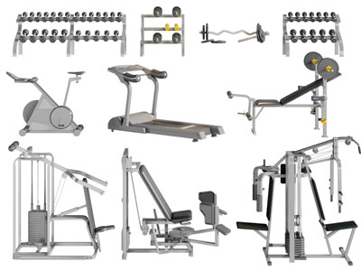 现代跑步机、功能训练器健身器材3d模型 现代跑步机、功能训练器健身器材