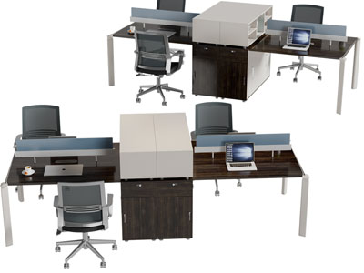 现代四人位办公桌椅组合