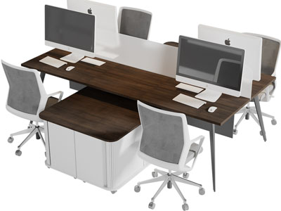 现代四人位办公桌椅组合