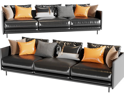 后现代黑色皮革多人沙发3d模型 后现代黑色皮革多人沙发