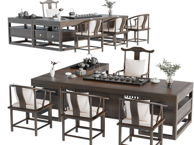 新中式实木转角茶桌椅组合