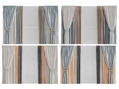 现代布艺窗帘窗纱3d模型 现代布艺窗帘窗纱