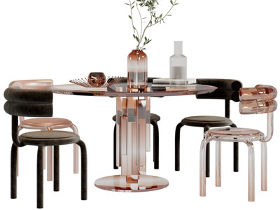 现代透明餐桌椅组合