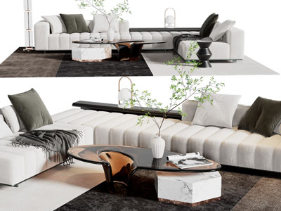 现代布艺多人沙发、茶几组合