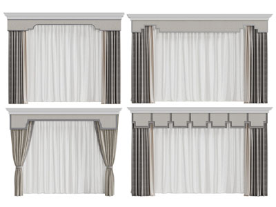 新中式窗帘窗纱3d模型 新中式窗帘窗纱