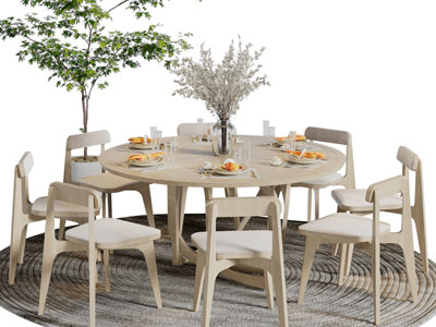 侘寂风圆形餐桌椅组合