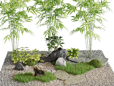 中式竹子石头景观园艺小品
