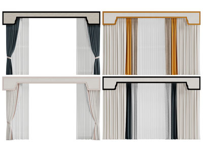 新中式窗帘窗纱3d模型 新中式窗帘窗纱