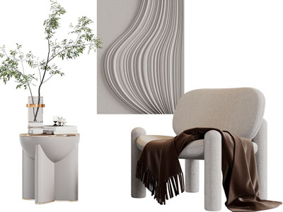 侘寂风休闲沙发椅子、边几