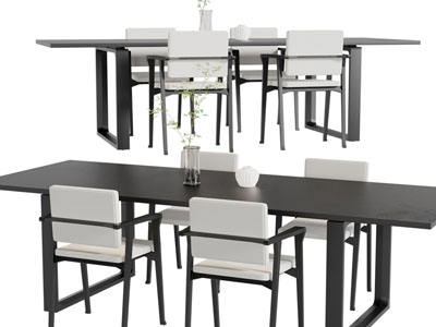 现代长方形餐桌椅组合