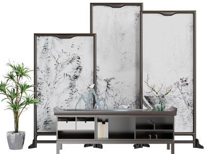 新中式端景台、隔断3d模型 新中式端景台、隔断